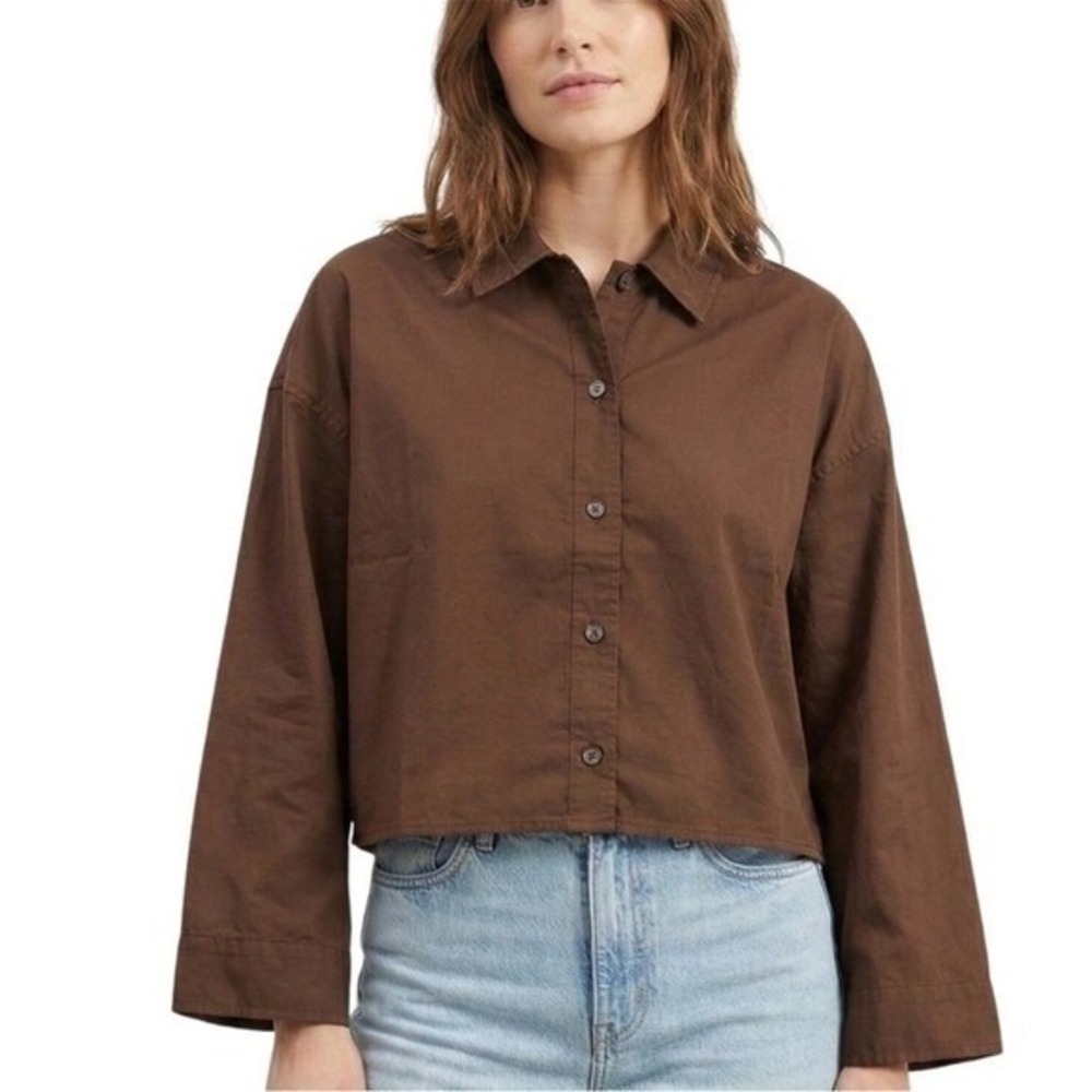 Everlane Shirt Womens Brown Chestnut Cotton Button Front XXS Minimalist NWT